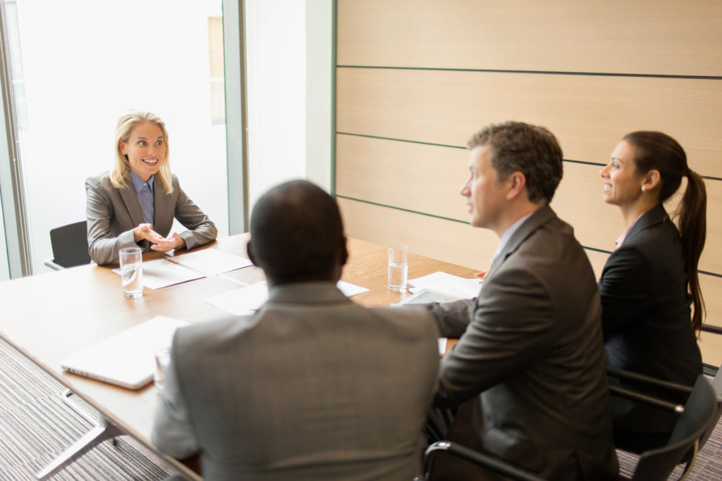 businesswoman interviewing for job in conference room